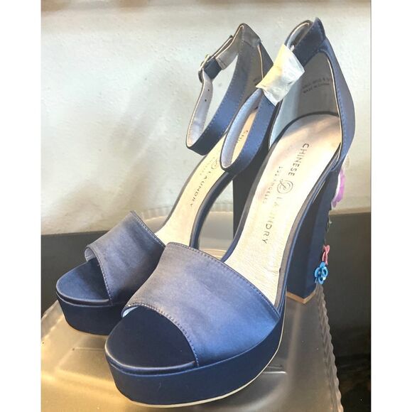 Chinese Laundry “Aloha” Embellished Heel 4” Blue Satin Peep Toe WMS SZ 8.5 M NEW - Picture 12 of 13